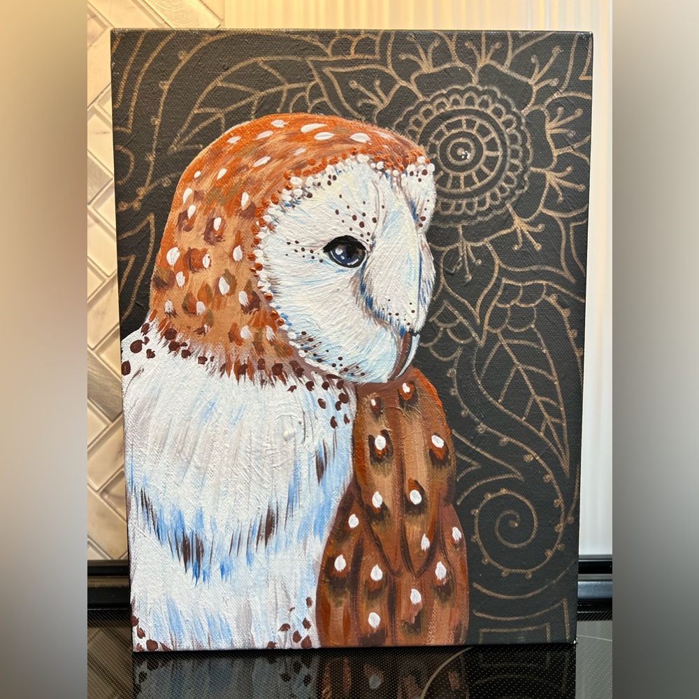 Custom Hand Painted Barn Owl Acrylic Painting Handmade One of A Kind
